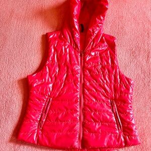 Women's Red Quilted Hooded Vest